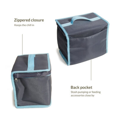 Zippered closure keeps the chill in. Back pocket - stash pumping or feeding accessories close by