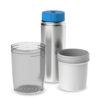 Stainless steel water bottle with blue cap & 2 warming cups