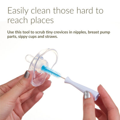 Easily clean those hard to reach places. Use this tool to scrub tiny crevices in nipples, breast pump parts, sippy cups and straws.