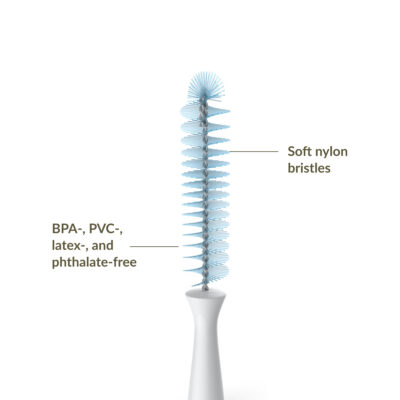 Soft nylon bristles. BPA, PVC, latex, and phthalate-free