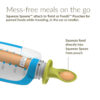 Mess-free meals on the go. Squeeze Spoons™ attach to Twist or Foodii™ Pouches for pureed foods while traveling, in the car or stroller.