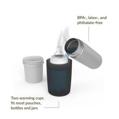 BPA, latex, and phthalate-free. Two warming cups fit most pouches, bottles, and jars