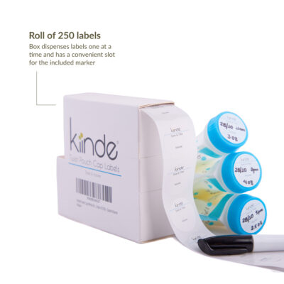 Roll of 250 labels. Box dispenses labels one at a time and has a convenient slot for the included marker
