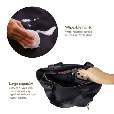 Wipeable fabric: water resistant, durable material is easy to clean. Large capacity: Carry all of your work essentials and stay organized with multiple interior pockets
