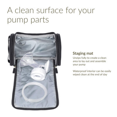 A clean surface for your pump parts. Staging mat unzips fully to create a clean area to lay out and assemble your pump. Waterproof interior can be easily wiped clean at the end of day
