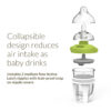 Collapsible design reduces air intake as baby drinks. Includes 2 medium flow Active Latch nipples with leak-proof snap on nipple covers