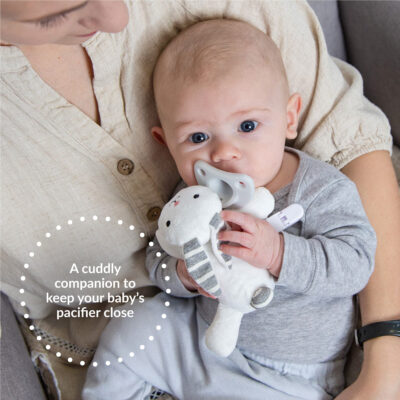 A cuddly companion to keep your baby's pacifier close