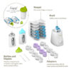 Keeper fits in the fridge or freezer. Kozii safely warms and thaws. Bottles and nipples - pouches snap directly in bottles and nipples offer three speeds of flow. Adapters connect pouches with all major pump and bottle brands. Includes FREE Foodii Starter Kit