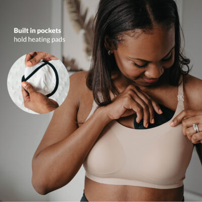 Built-in pockets hold heating pads