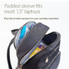 Padded sleeve fits most 13" laptops. Plus lots of other pockets for your workday essentials